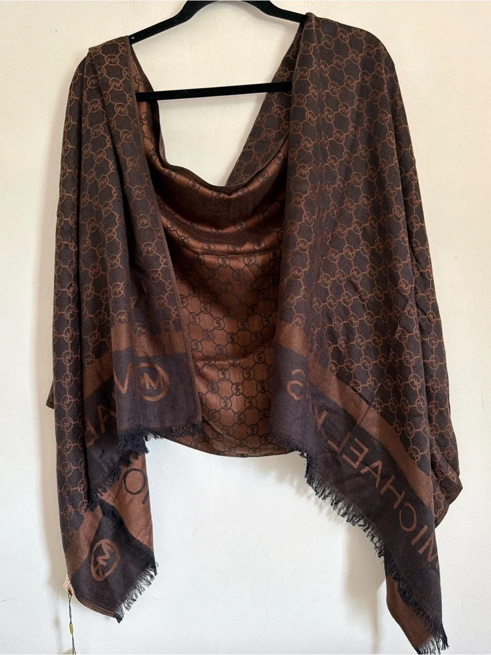 Michael Kors Brown Monogram Jacquard Wrap Scarf